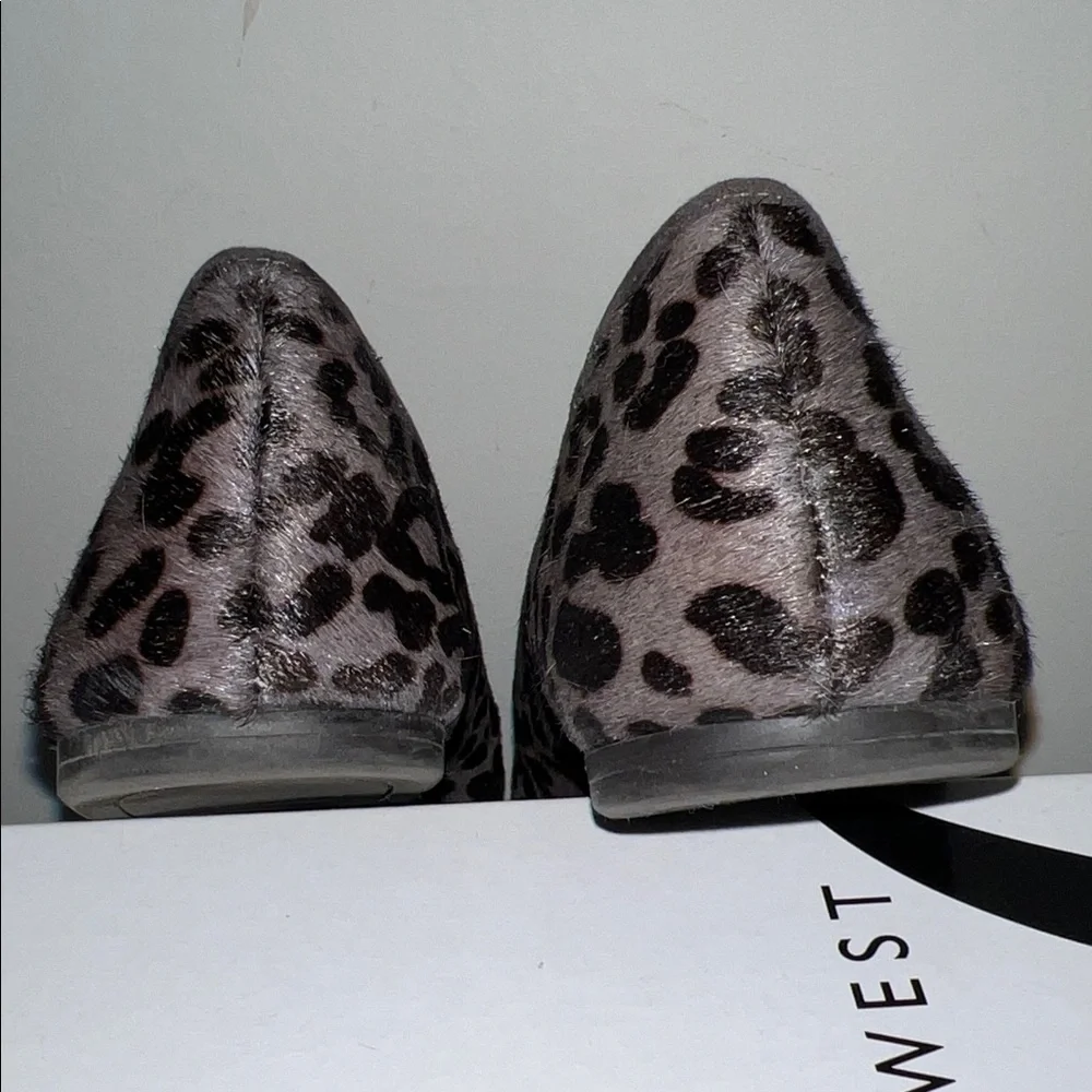 Nine West Gray and Black Leopard Print Pointed Toe Flats